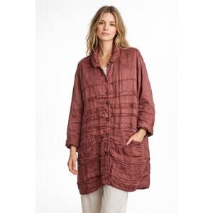 2000s Krista Larson Mauve Crinkled Silk Overshirt Jacket One Size